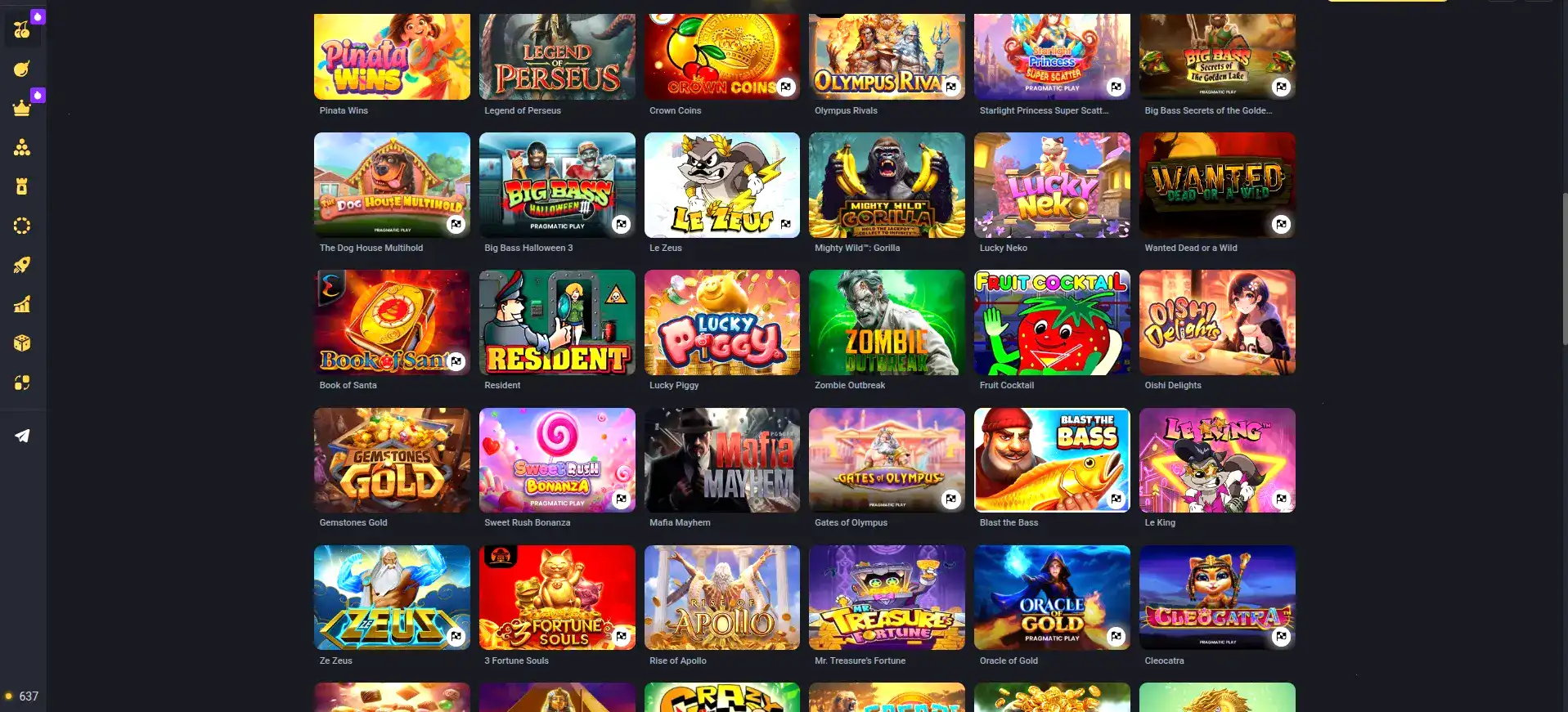 Интерфейс игрового зала Daddy casino на большом экране